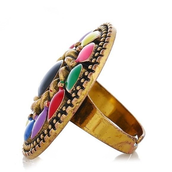 New Bohemian Adjustable Ring Unique Big Round Multi color Enamel - Picture 7 of 8